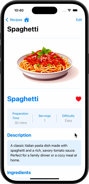 Recipe App recipe details screen
